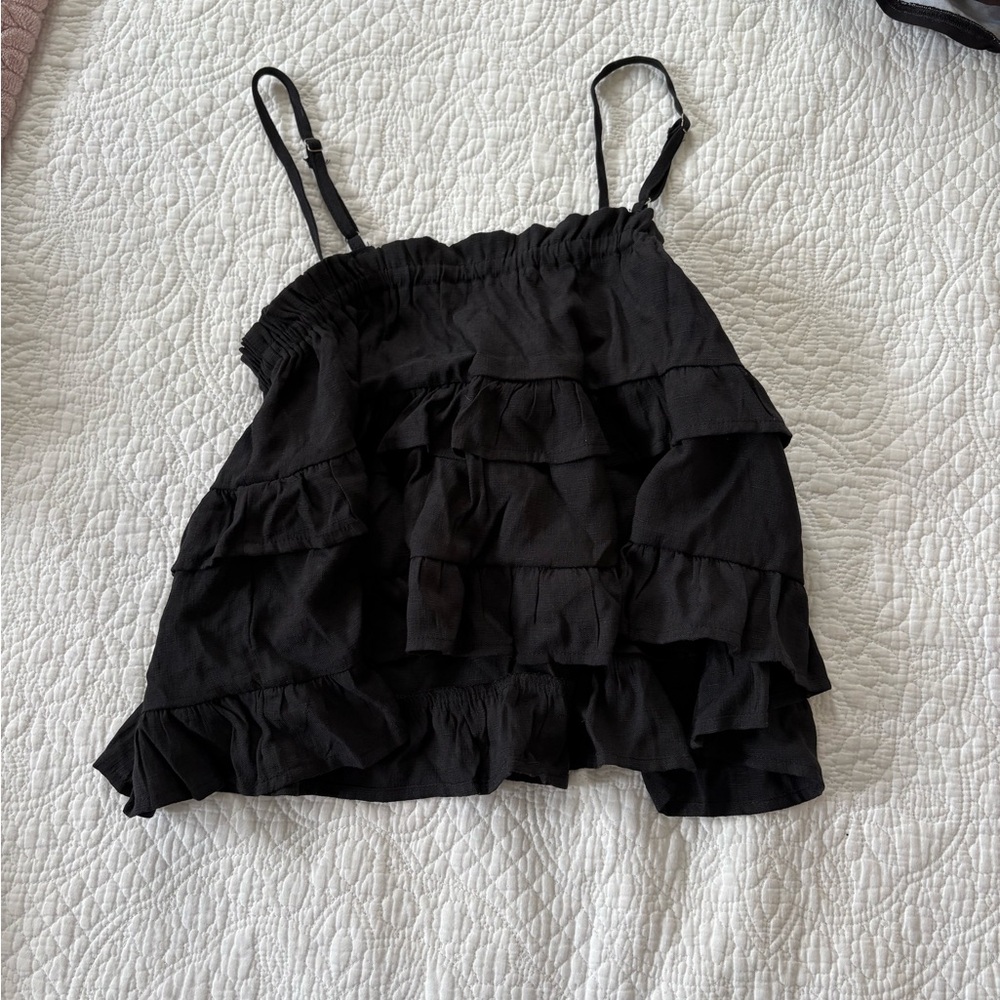 Black Ruffled Women's Top